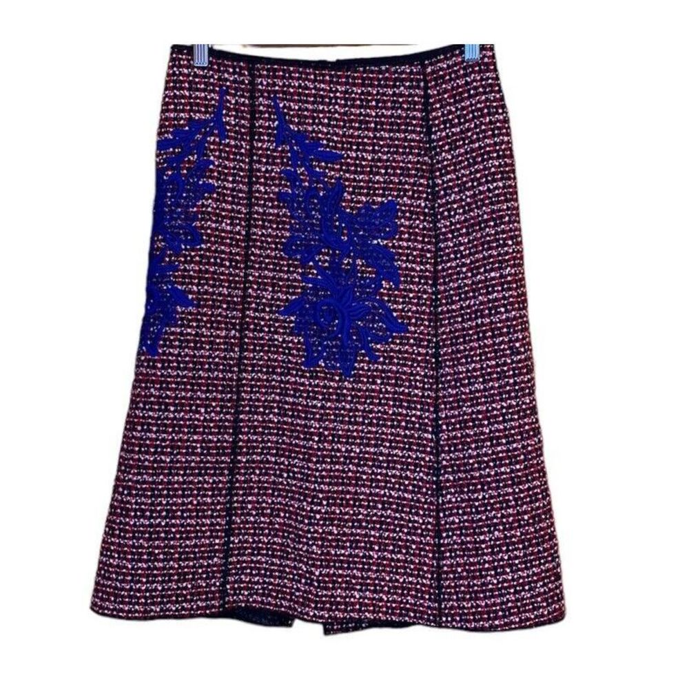 Marc Jacobs Runway Wool Floral Applique A-Line Wool Skirt 2 Red - Picture 2 of 16